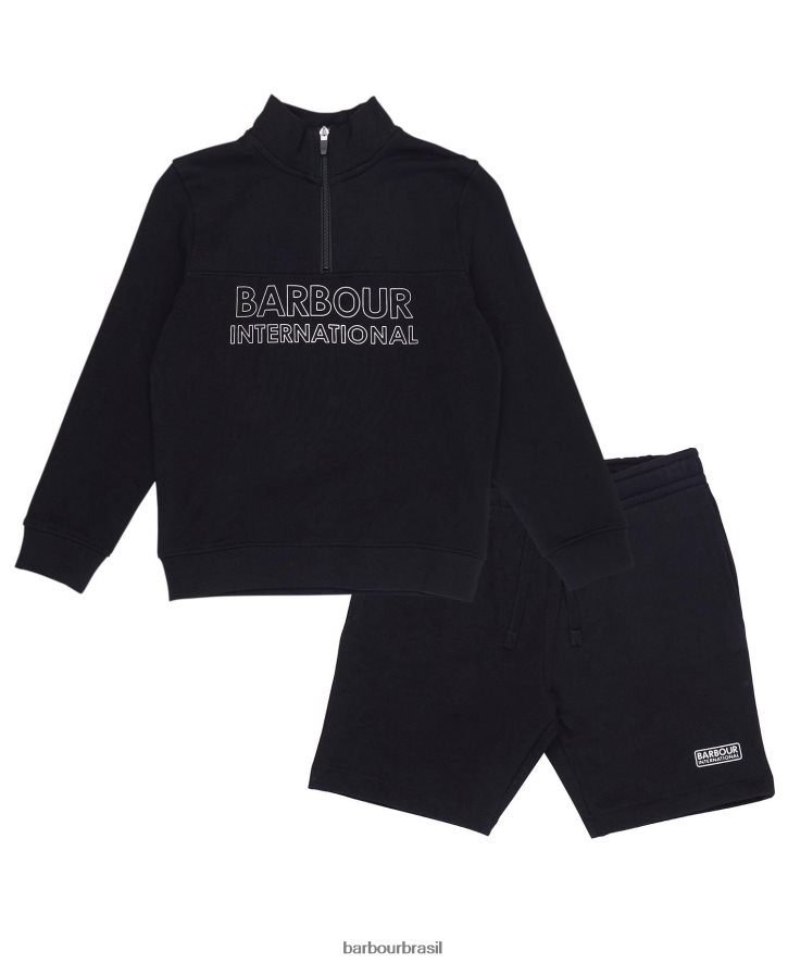 roupas Barbour conjunto de moletom e shorts trick meio zíper preto clássico Rapazes NH44422536