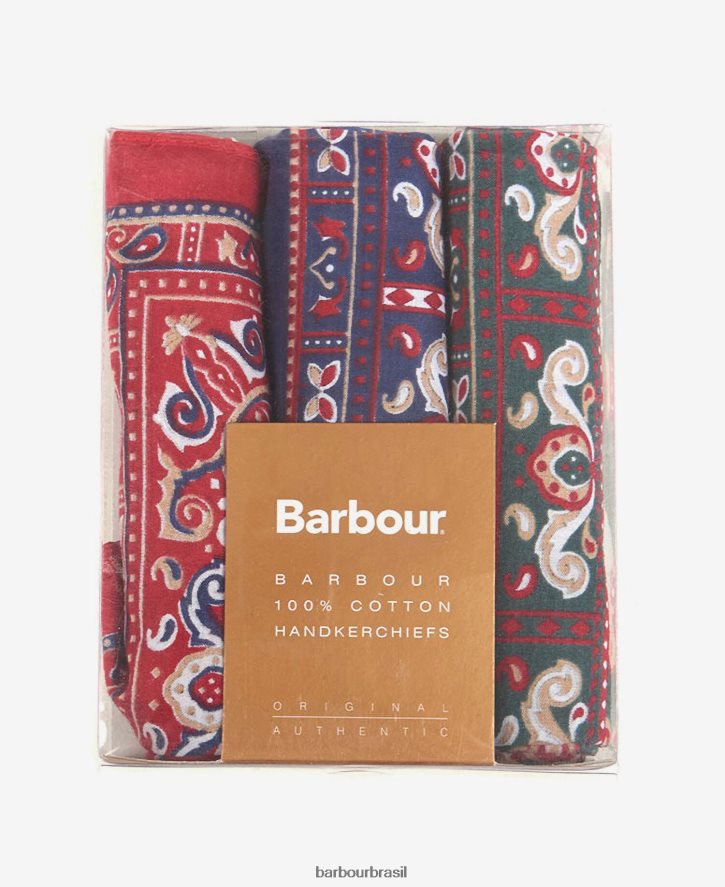 acessórios Barbour conjunto de caixa de presente de lenços paisley vermelho/verde/marinho homens NH44422352