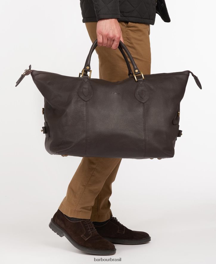 acessórios Barbour bolsa explorer de viagem média em couro chocolate homens NH44422179