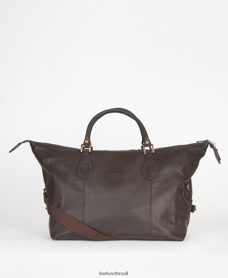 acessórios Barbour bolsa explorer de viagem média em couro chocolate homens NH44422179