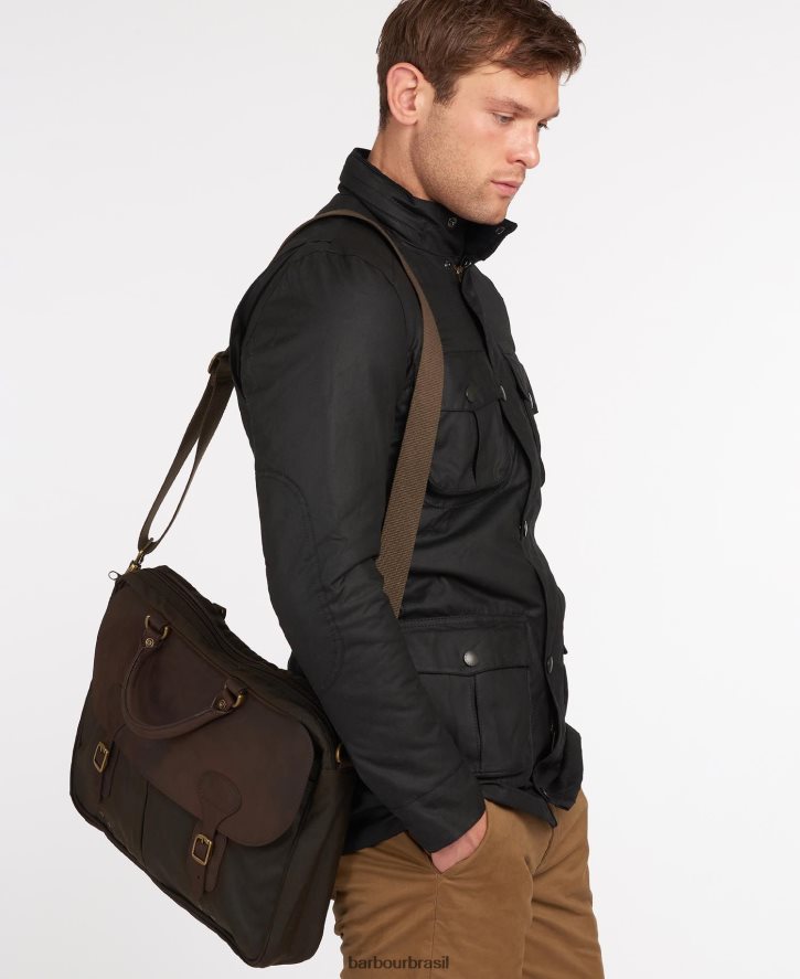 acessórios Barbour pasta de couro de cera marinha homens NH44422176
