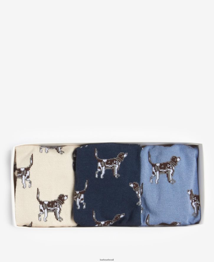 acessórios Barbour conjunto de presente de meias de cachorro ponteiro marinho/creme/azul homens NH44422371