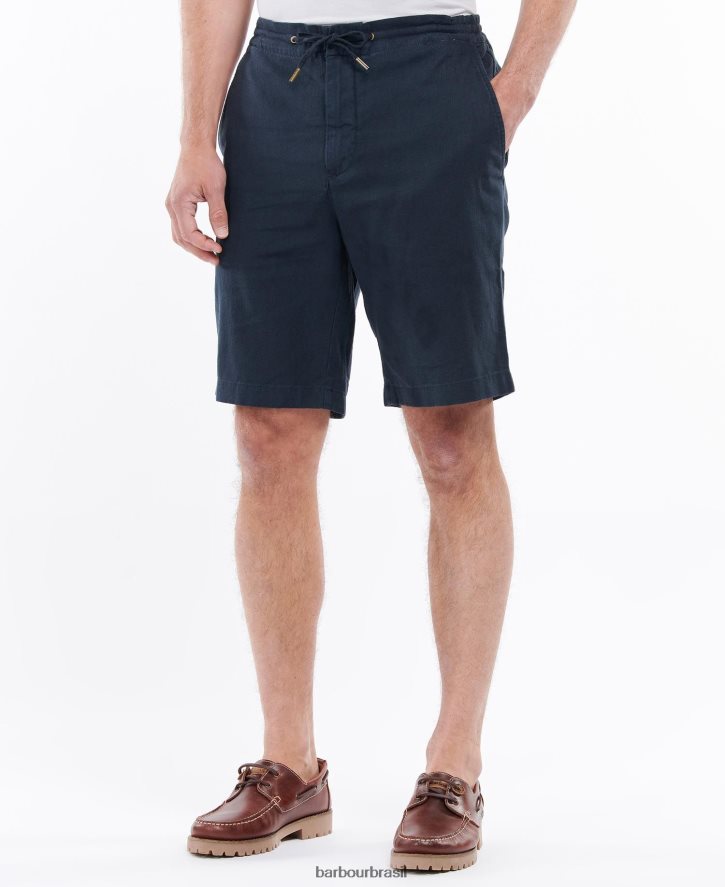 roupas Barbour shorts de mistura de algodão de linho verde militar homens NH44421148