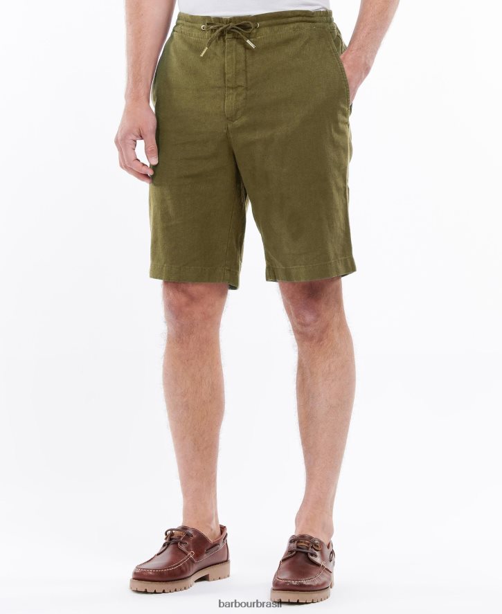 roupas Barbour shorts de mistura de algodão de linho verde militar homens NH44421165