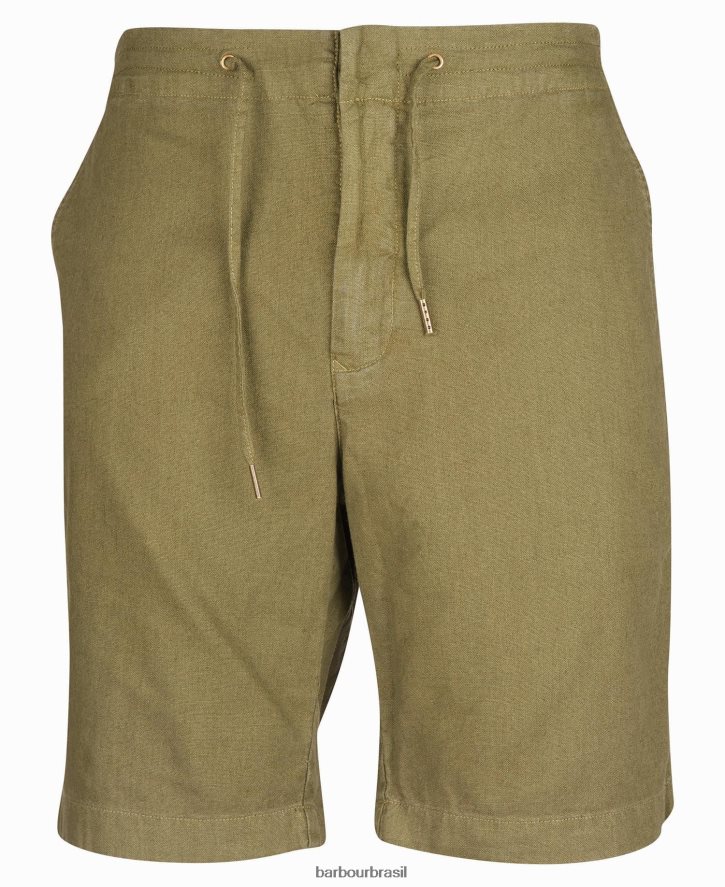 roupas Barbour shorts de mistura de algodão de linho verde militar homens NH44421165