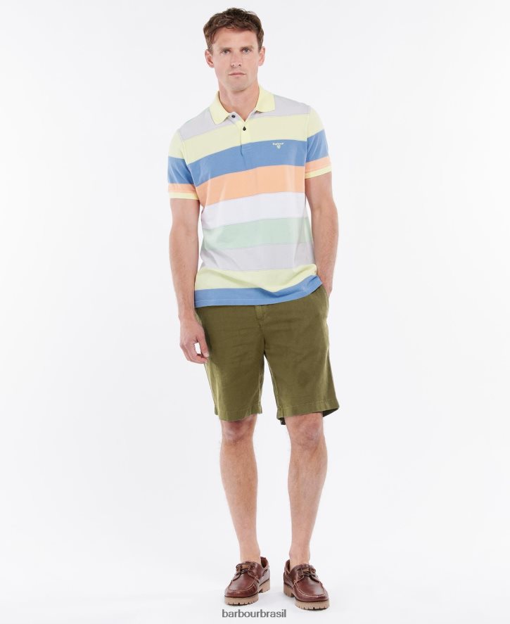roupas Barbour shorts de mistura de algodão de linho verde militar homens NH44421165