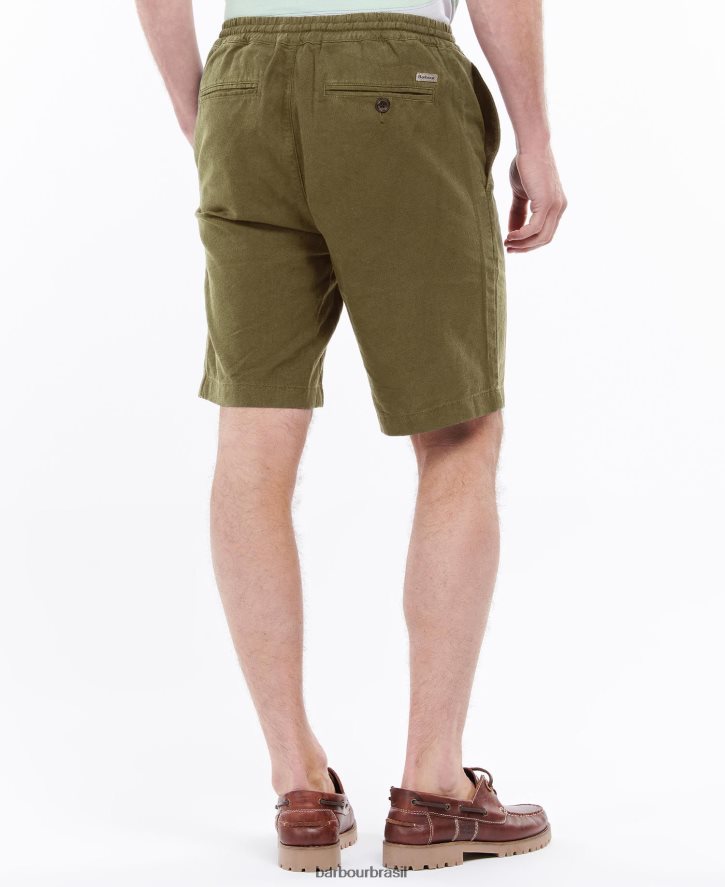 roupas Barbour shorts de mistura de algodão de linho verde militar homens NH44421165