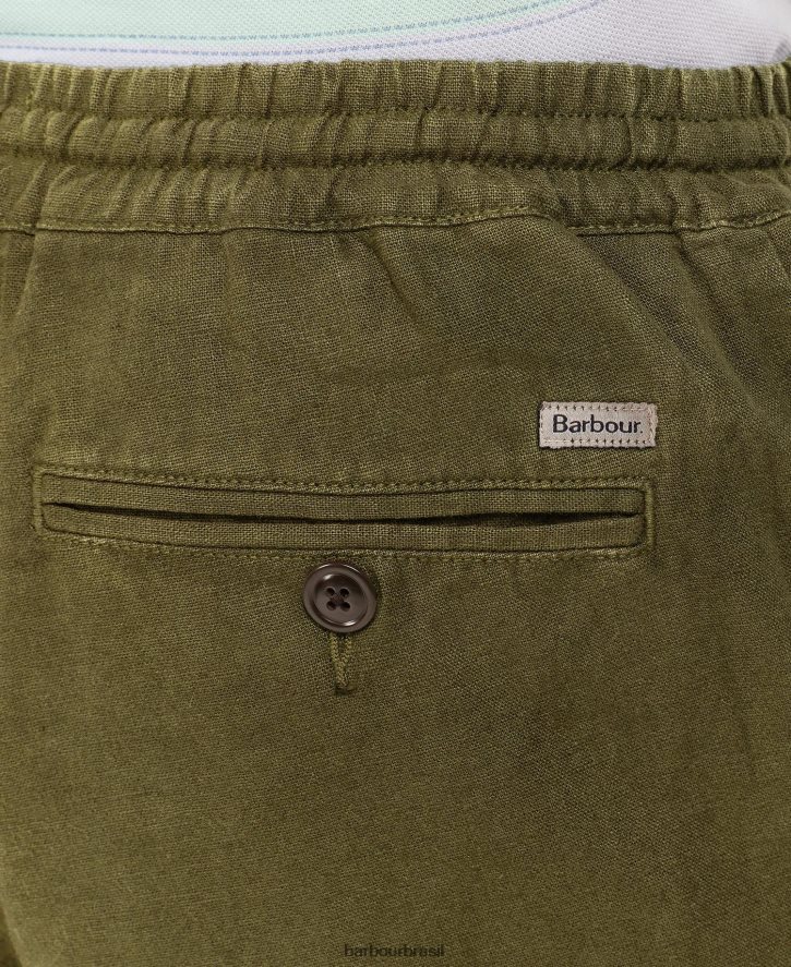 roupas Barbour shorts de mistura de algodão de linho verde militar homens NH44421165