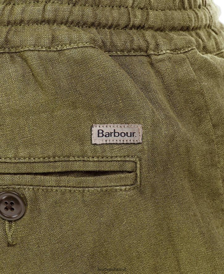 roupas Barbour shorts de mistura de algodão de linho verde militar homens NH44421165
