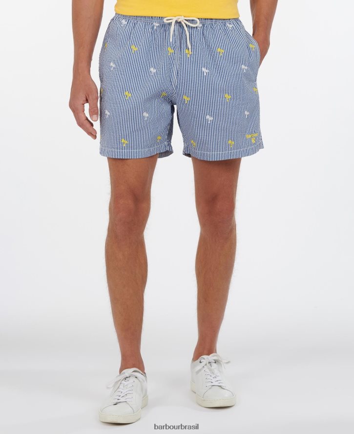 roupas Barbour shorts de natação listrado de palma marinha homens NH44421209