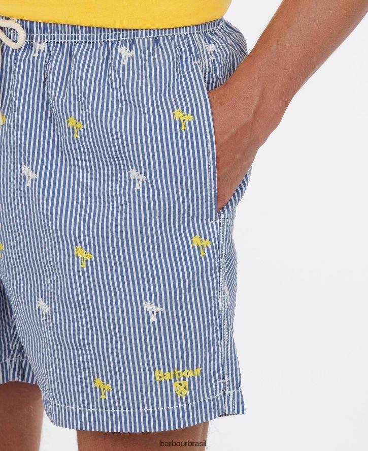 roupas Barbour shorts de natação listrado de palma marinha homens NH44421209
