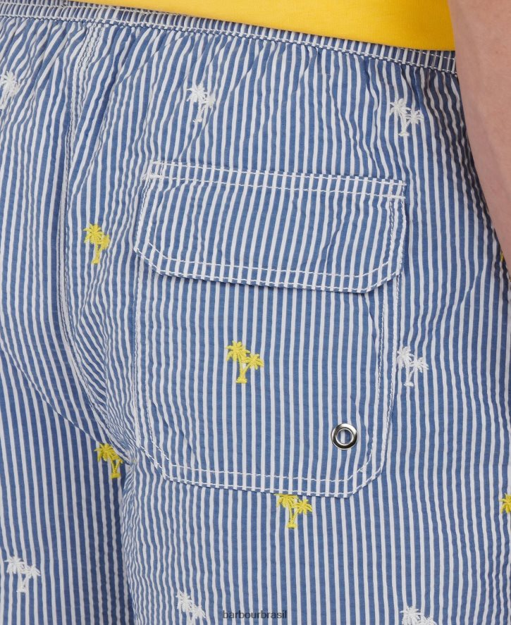 roupas Barbour shorts de natação listrado de palma marinha homens NH44421209