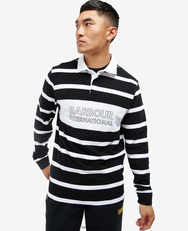 roupas Barbour camisa polo listrada de manga longa solar preto homens NH4442739