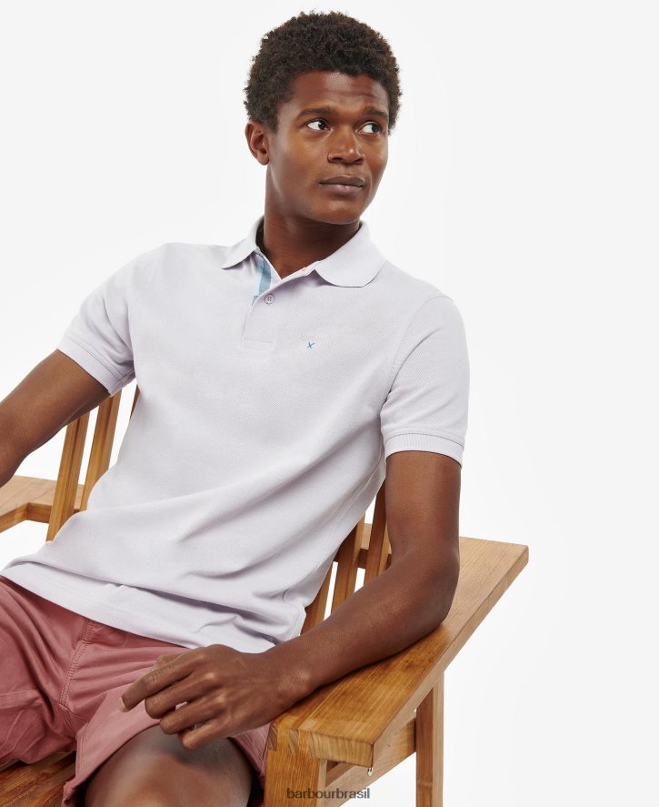 roupas Barbour camisa polo piquê tartan vinho homens NH4442632