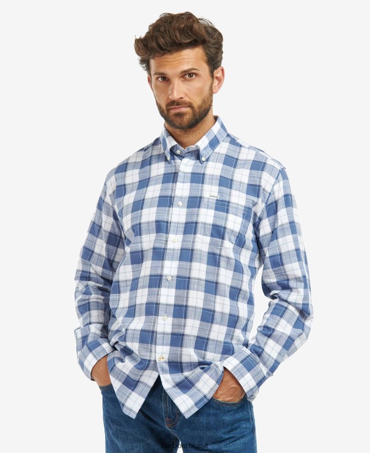 roupas Barbour broxfield camisa xadrez regular azul clássico homens NH4442370