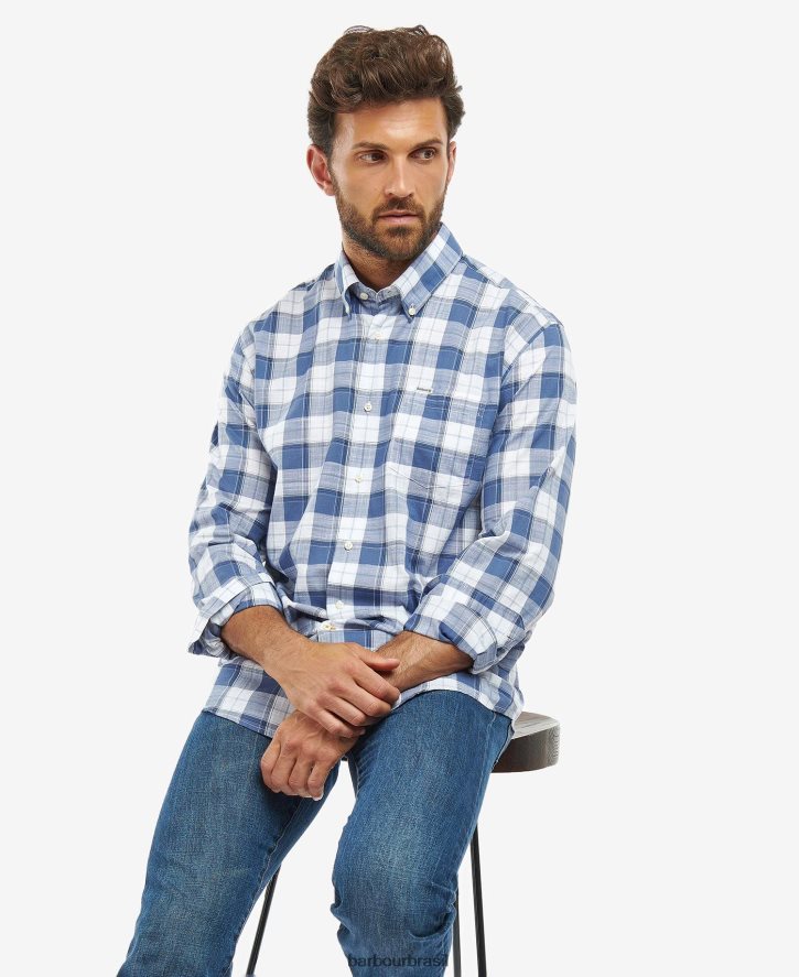 roupas Barbour broxfield camisa xadrez regular azul clássico homens NH4442370