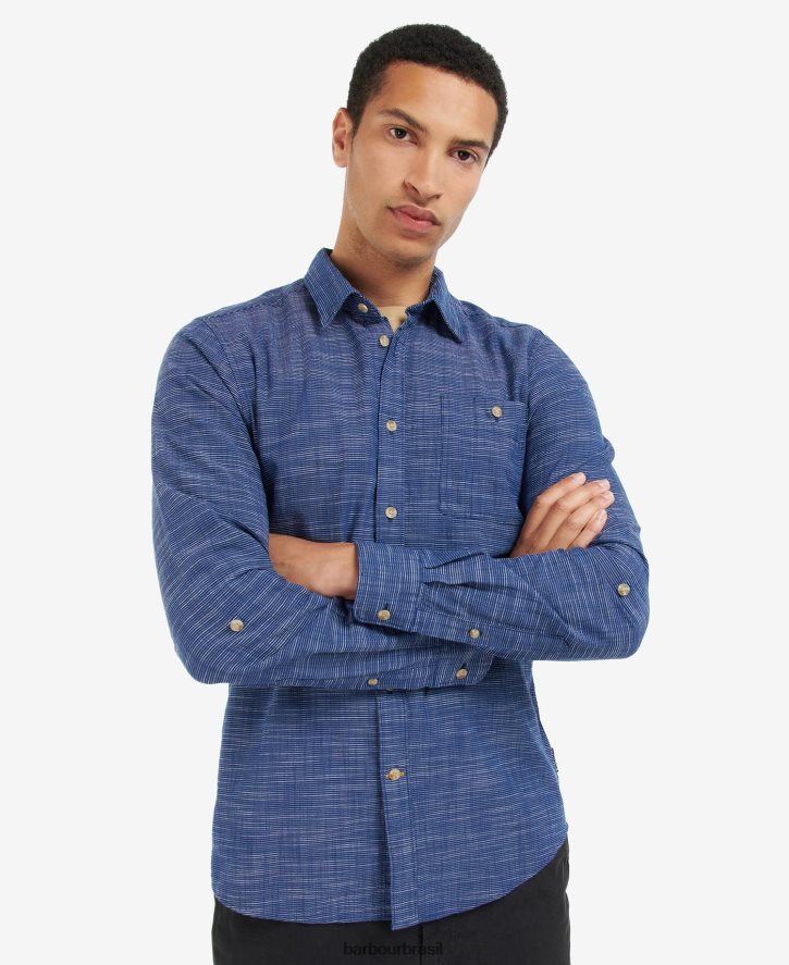 roupas Barbour camisa alfaiataria aldavik marinho clássico homens NH4442434