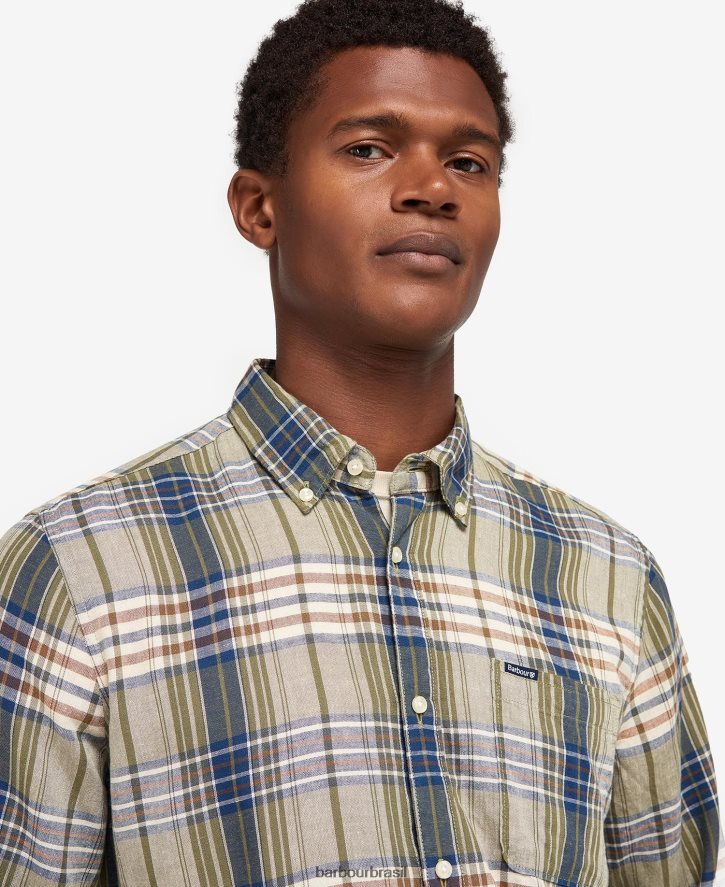 roupas Barbour camisa de alfaiataria laneskin meio azul homens NH4442482