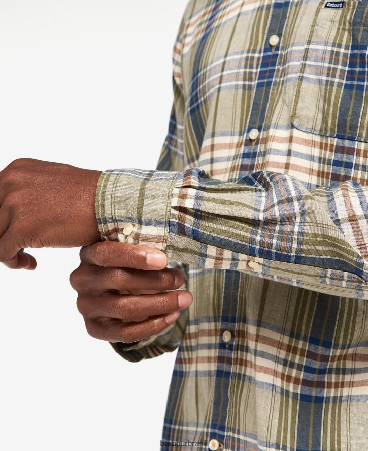 roupas Barbour camisa de alfaiataria laneskin meio azul homens NH4442482