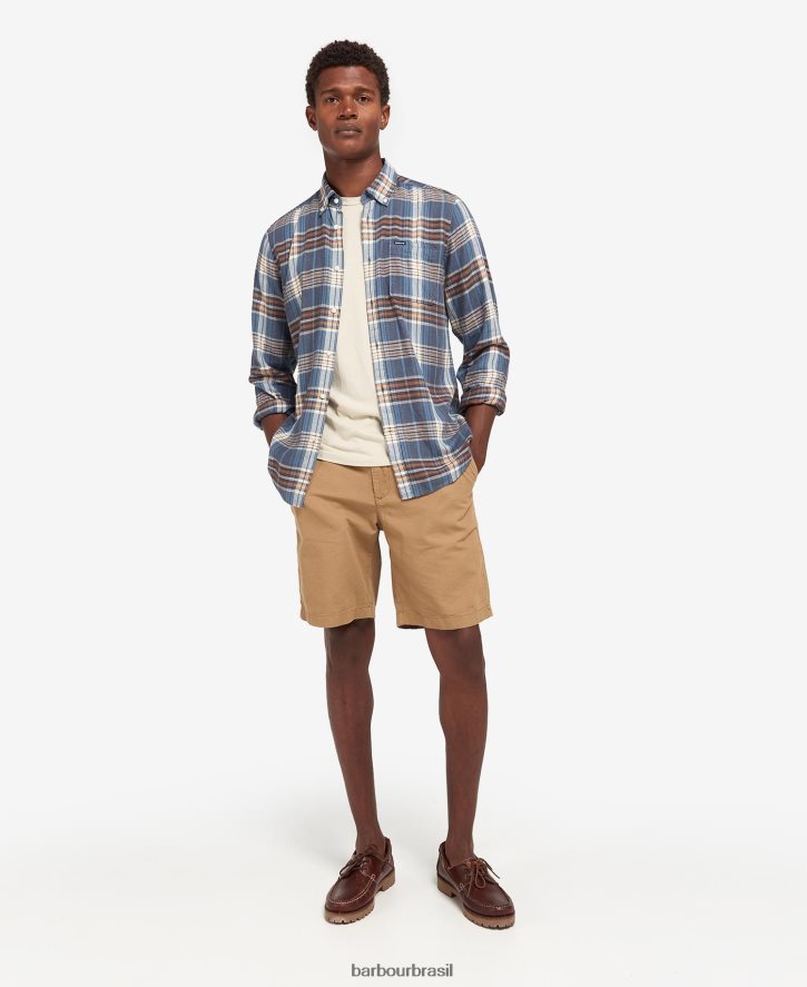 roupas Barbour camisa de alfaiataria laneskin meio azul homens NH4442516