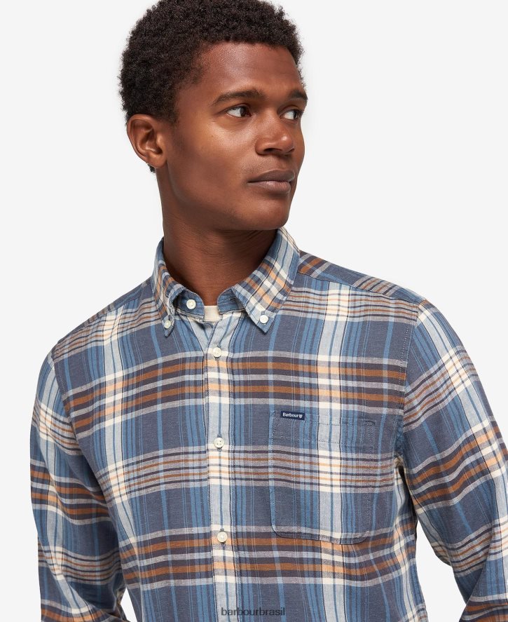 roupas Barbour camisa de alfaiataria laneskin meio azul homens NH4442516