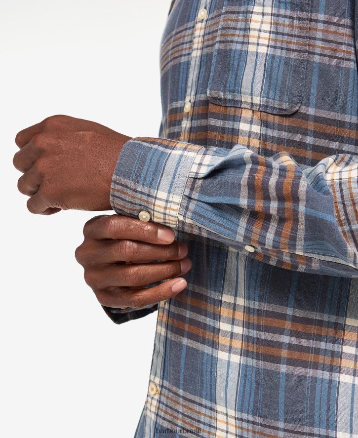 roupas Barbour camisa de alfaiataria laneskin meio azul homens NH4442516