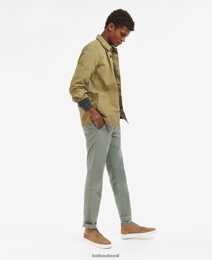 roupas Barbour camisa de algodão lavada azeitona branqueada homens NH4442528