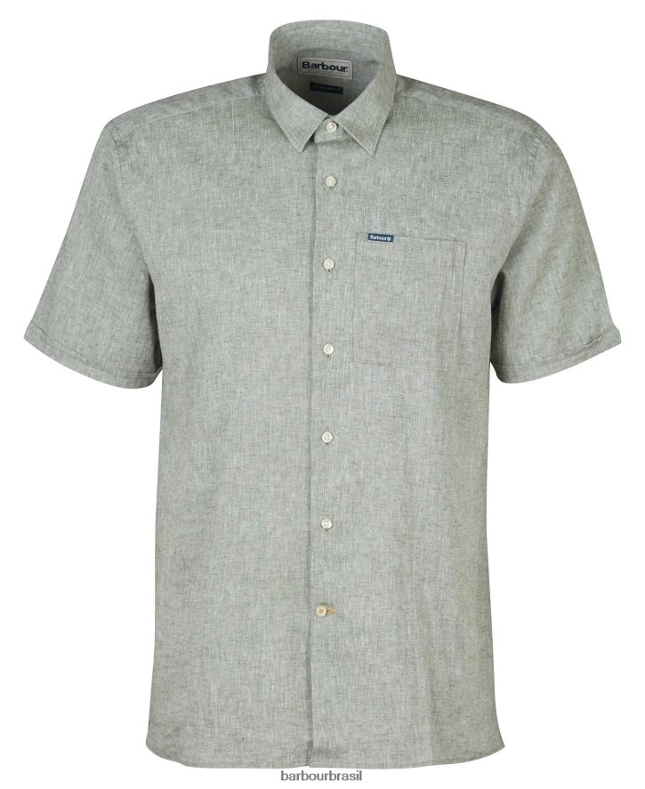 roupas Barbour camisa de manga curta nelson azeitona branqueada homens NH4442291
