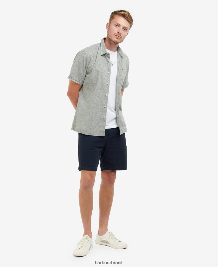 roupas Barbour camisa de manga curta nelson azeitona branqueada homens NH4442291