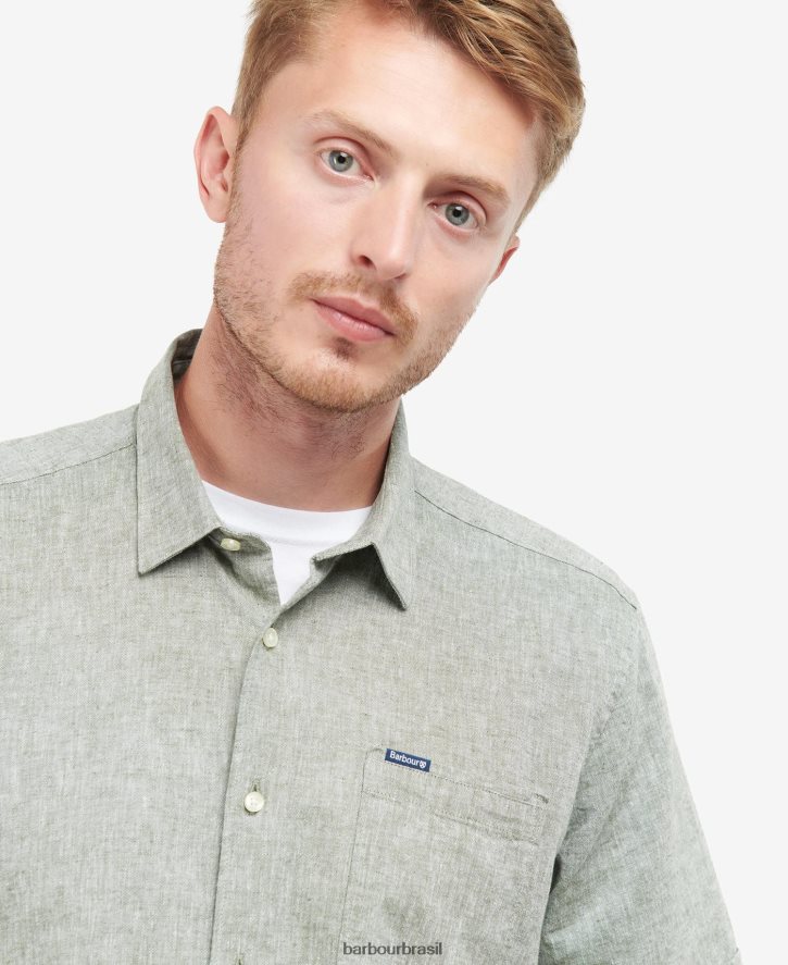 roupas Barbour camisa de manga curta nelson azeitona branqueada homens NH4442291
