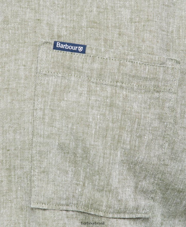 roupas Barbour camisa de manga curta nelson azeitona branqueada homens NH4442291