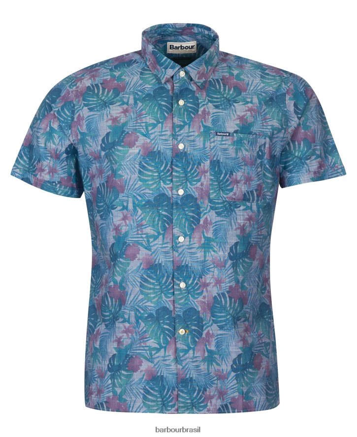 roupas Barbour camisa de verão de manga curta dunford cambraia azul homens NH4442330