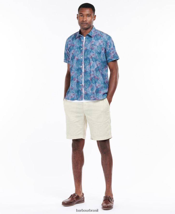 roupas Barbour camisa de verão de manga curta dunford cambraia azul homens NH4442330