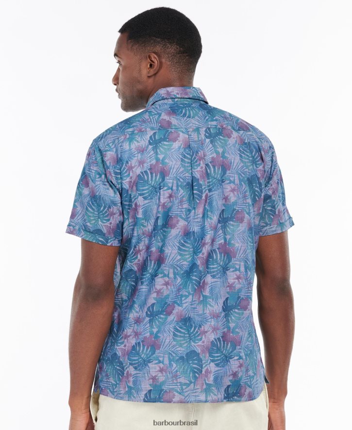 roupas Barbour camisa de verão de manga curta dunford cambraia azul homens NH4442330