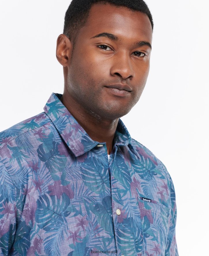 roupas Barbour camisa de verão de manga curta dunford cambraia azul homens NH4442330