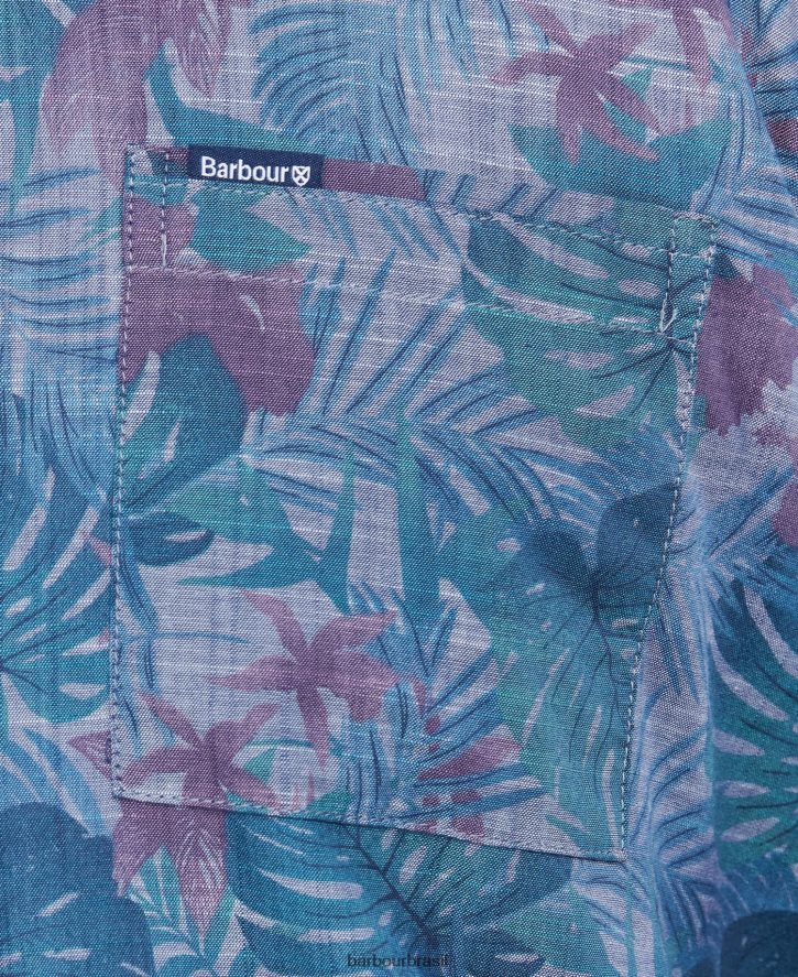 roupas Barbour camisa de verão de manga curta dunford cambraia azul homens NH4442330
