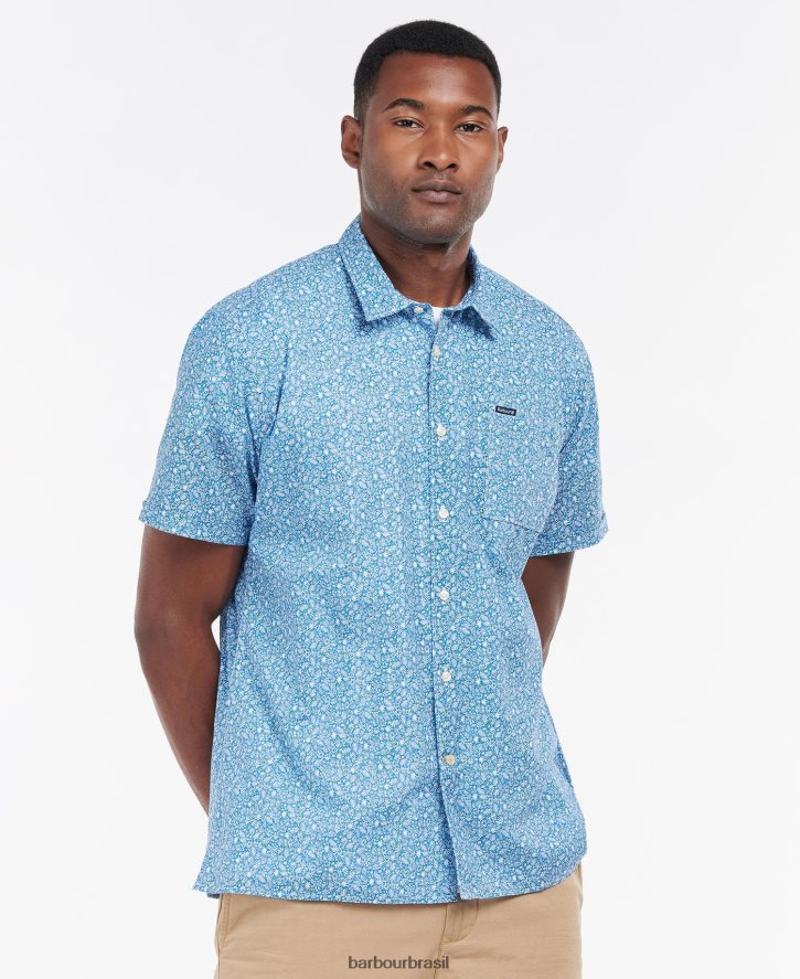 roupas Barbour camisa de verão de manga curta melbury Oliva homens NH4442326