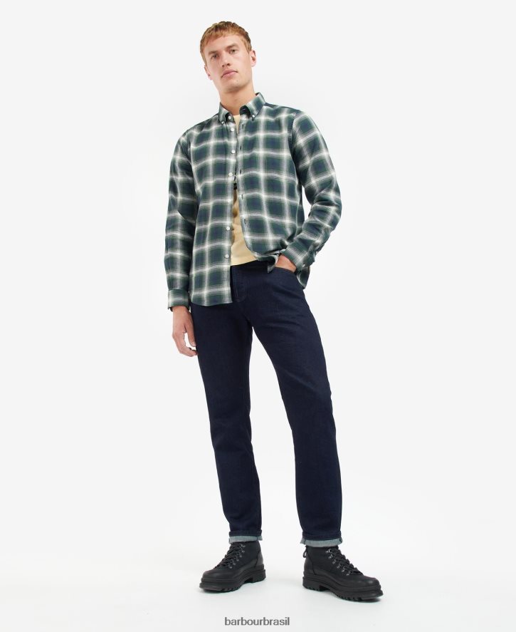 roupas Barbour camisa kershaw corrida verde homens NH4442452