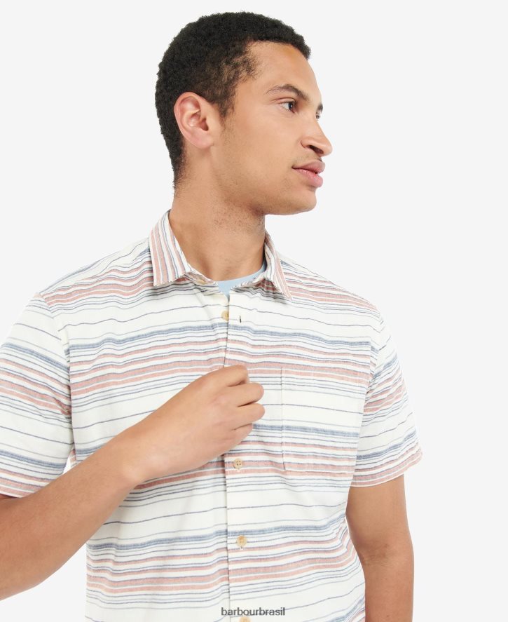 roupas Barbour camisa listrada de rolamento cru homens NH4442376