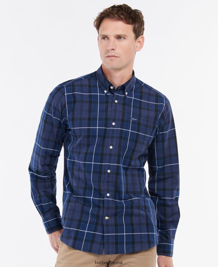 roupas Barbour camisa sob medida de sândalo azul escuro homens NH4442318