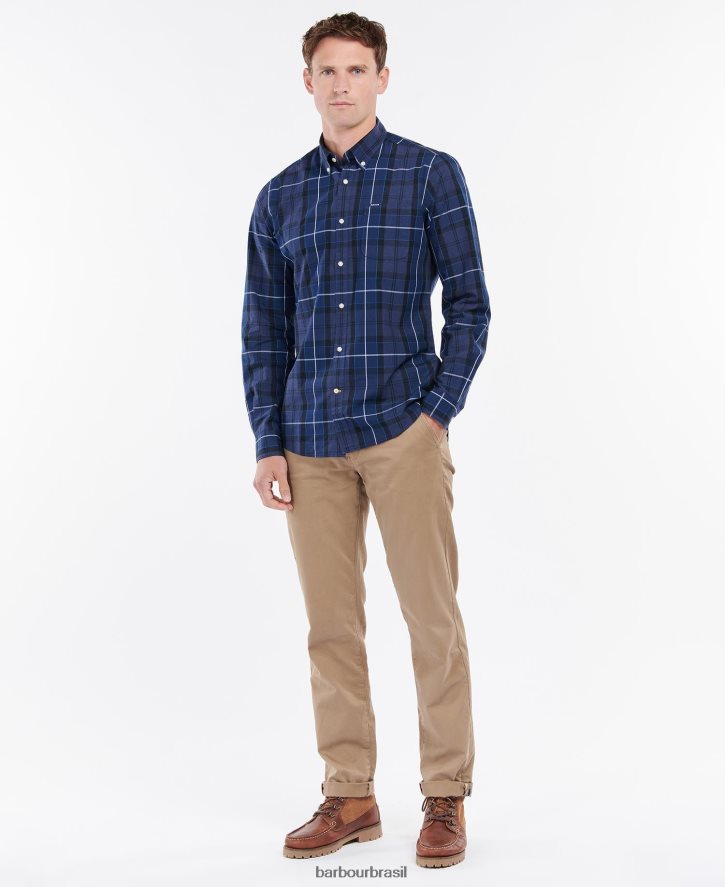 roupas Barbour camisa sob medida de sândalo azul escuro homens NH4442318