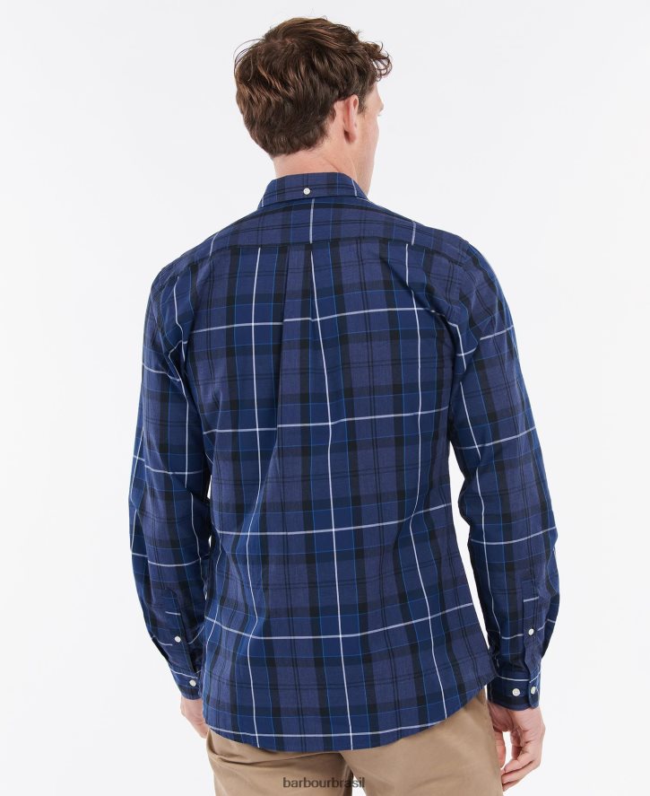 roupas Barbour camisa sob medida de sândalo azul escuro homens NH4442318