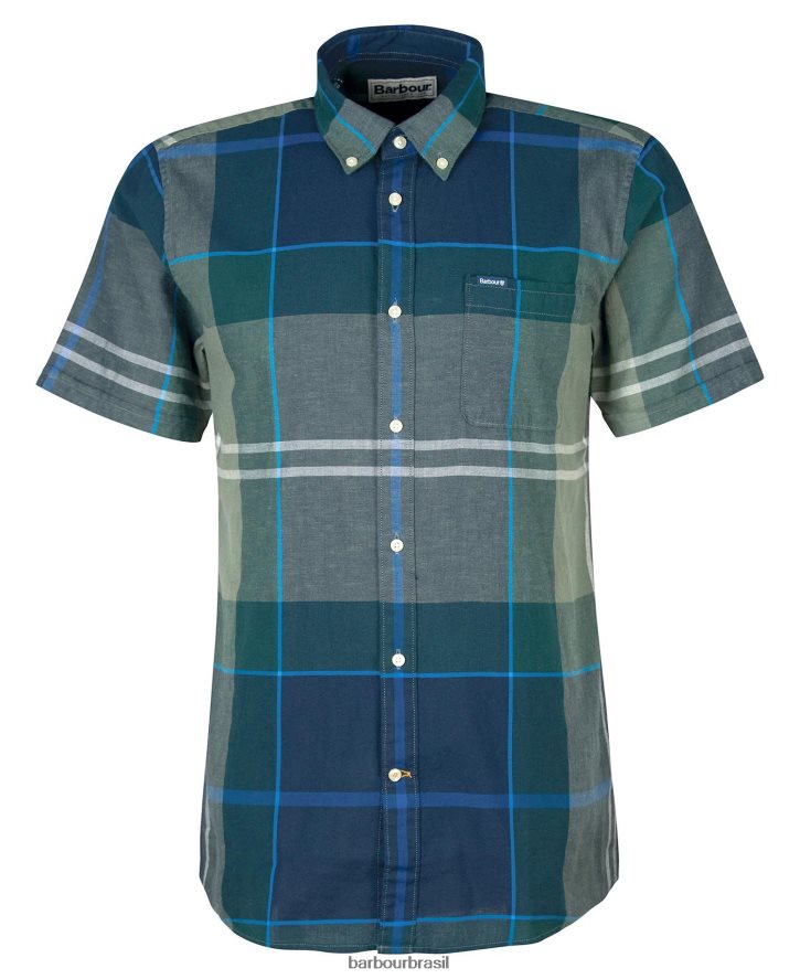 roupas Barbour camisa sob medida douglas manga curta kielder tartan azul homens NH4442283