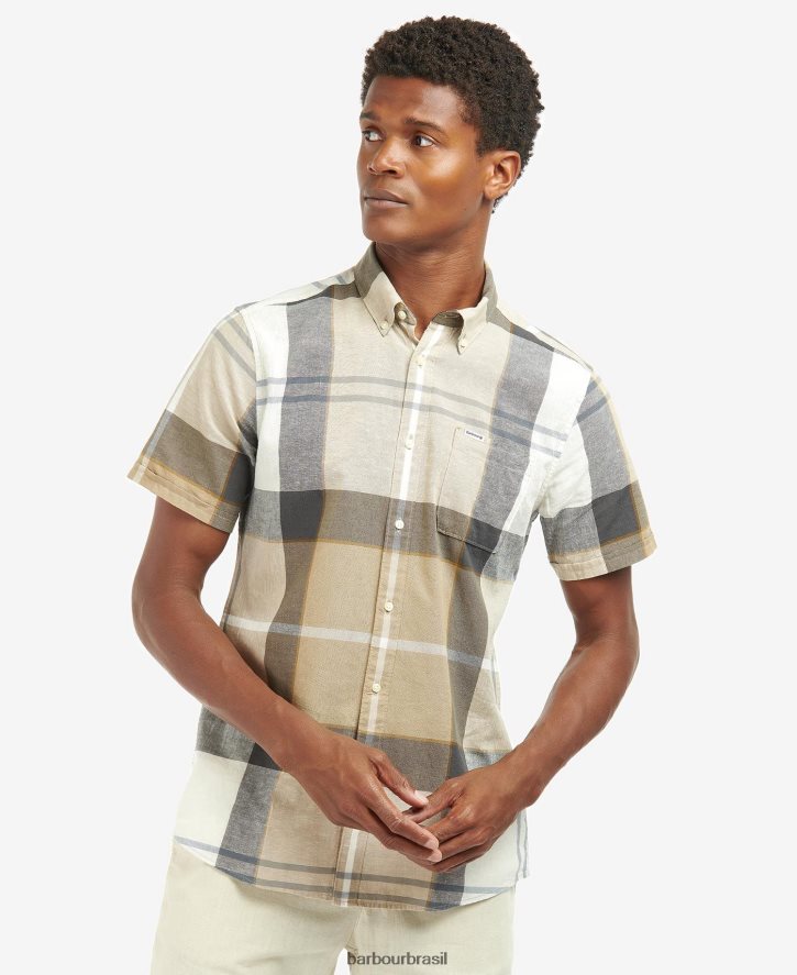 roupas Barbour camisa sob medida douglas manga curta kielder tartan azul homens NH4442383