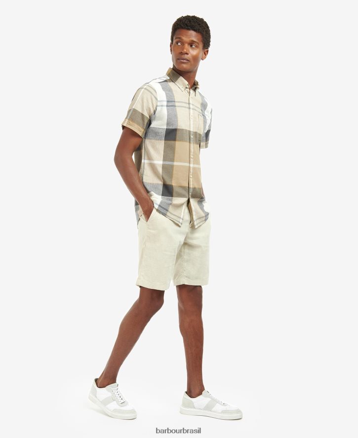 roupas Barbour camisa sob medida douglas manga curta kielder tartan azul homens NH4442383