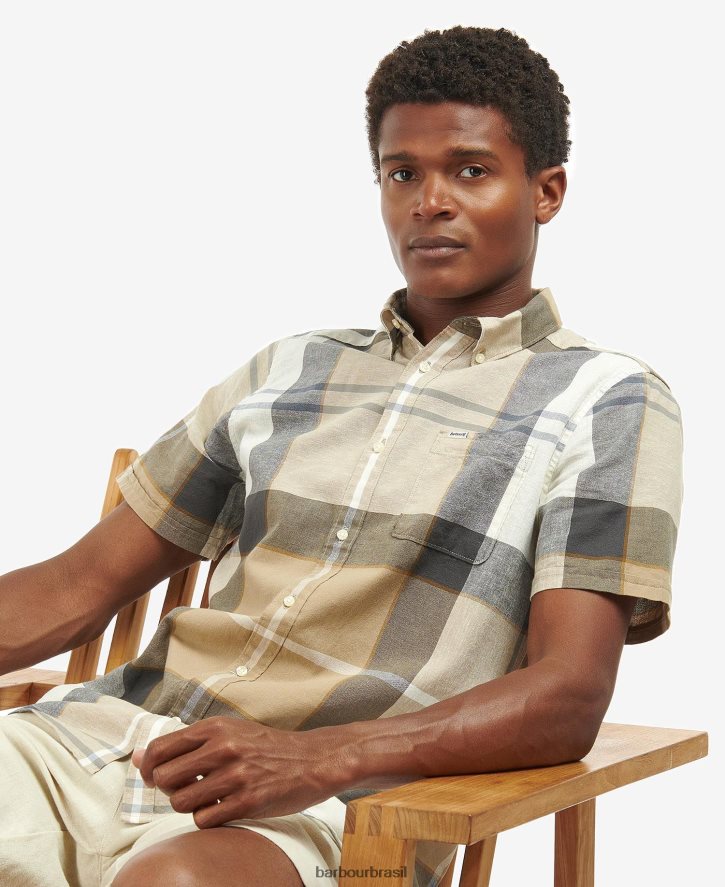 roupas Barbour camisa sob medida douglas manga curta kielder tartan azul homens NH4442383