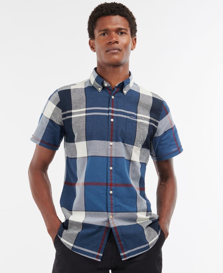 roupas Barbour camisa sob medida douglas manga curta marinha de verão homens NH4442354