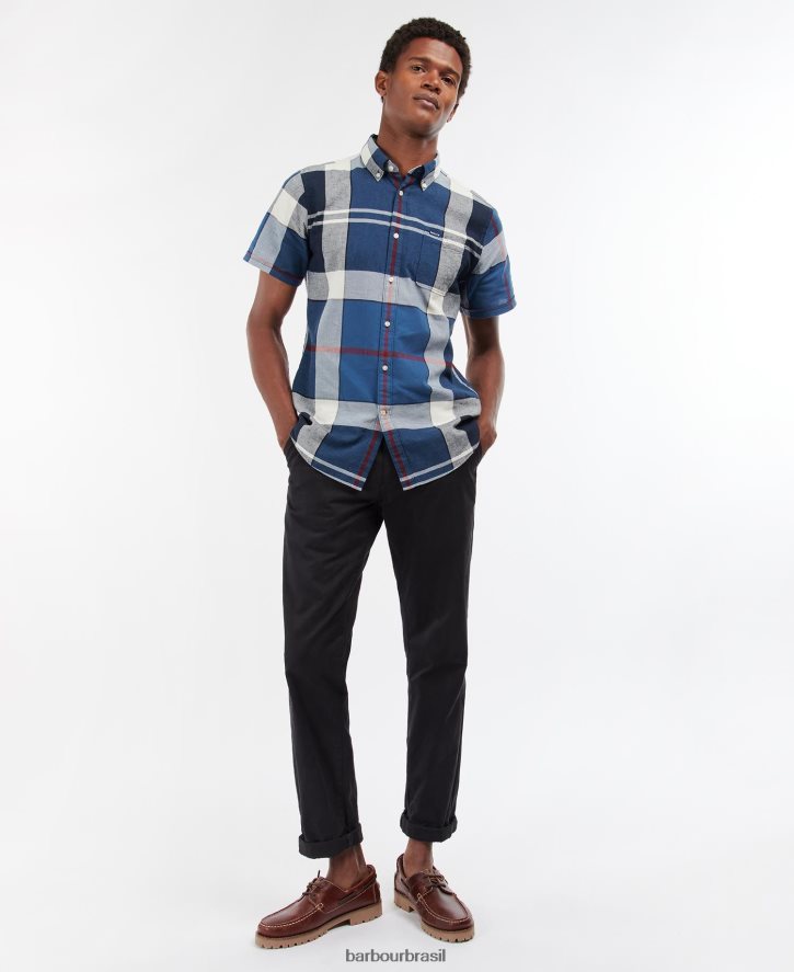 roupas Barbour camisa sob medida douglas manga curta marinha de verão homens NH4442354