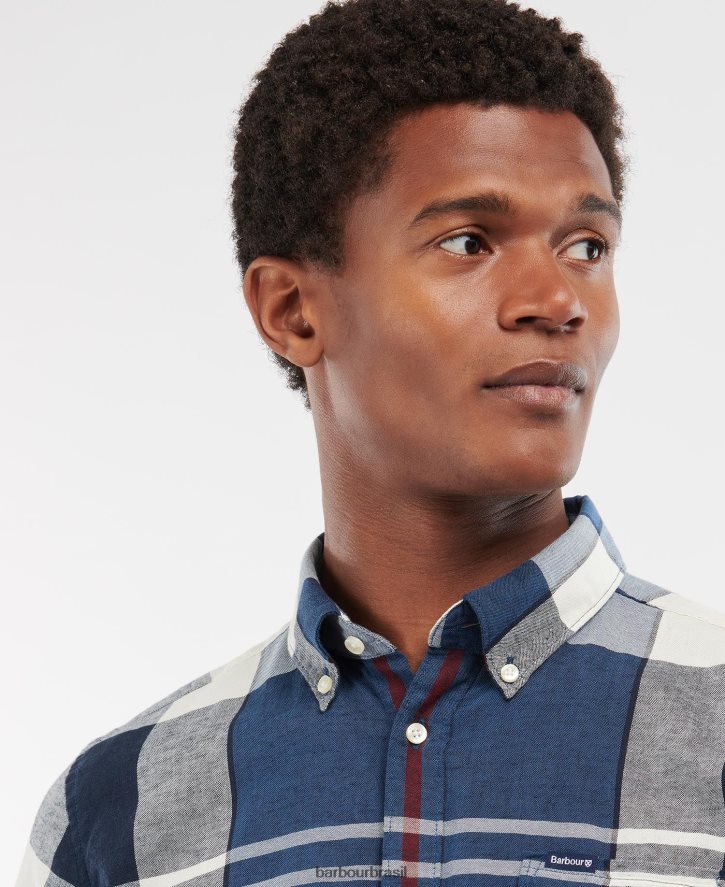 roupas Barbour camisa sob medida douglas manga curta marinha de verão homens NH4442354