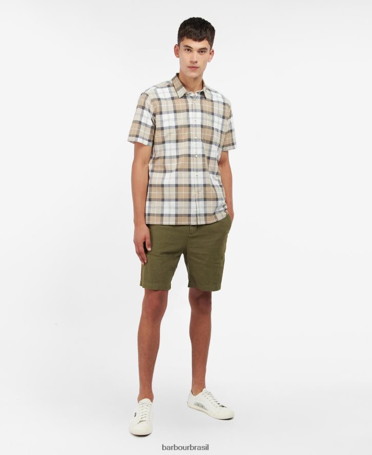 roupas Barbour camisa sob medida gordon manga curta tartan de areia homens NH4442442
